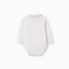 Long sleeve polo-bodysuit with stripes for newborn boys, white/beige