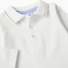 Long sleeve polo-bodysuit with stripes for newborn boys, white/beige
