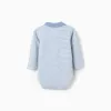 Long sleeve polo-bodysuit with stripes for newborn boys, white/blue