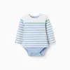 Long sleeve bodysuit with stripes for newborn boys, blue/white/green