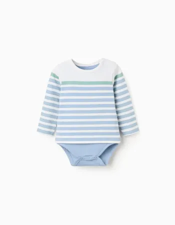 Long sleeve bodysuit with stripes for newborn boys, blue/white/green