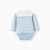 Long sleeve bodysuit with stripes for newborn boys, blue/white/green