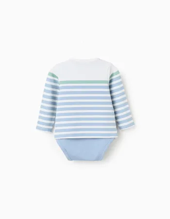 Long sleeve bodysuit with stripes for newborn boys, blue/white/green