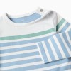 Long sleeve bodysuit with stripes for newborn boys, blue/white/green