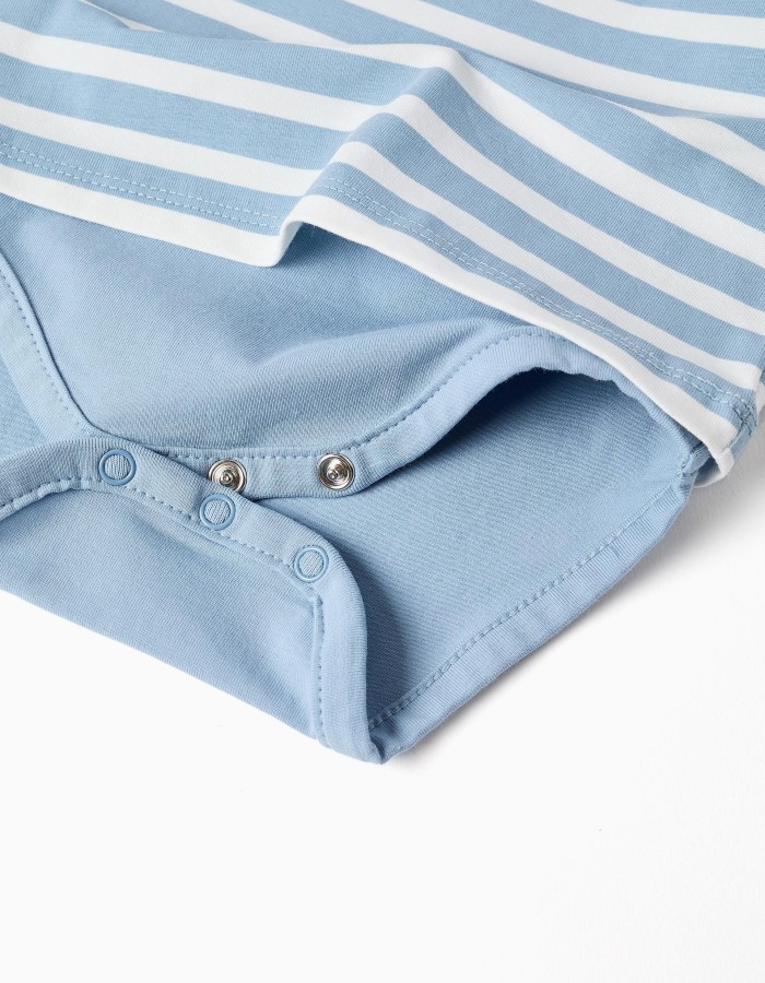 Long sleeve bodysuit with stripes for newborn boys, blue/white/green