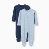 Pack of 2 ribbed/printed cotton babygrows for newborn and baby boys, blue