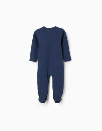 Pack of 2 ribbed/printed cotton babygrows for newborn and baby boys, blue