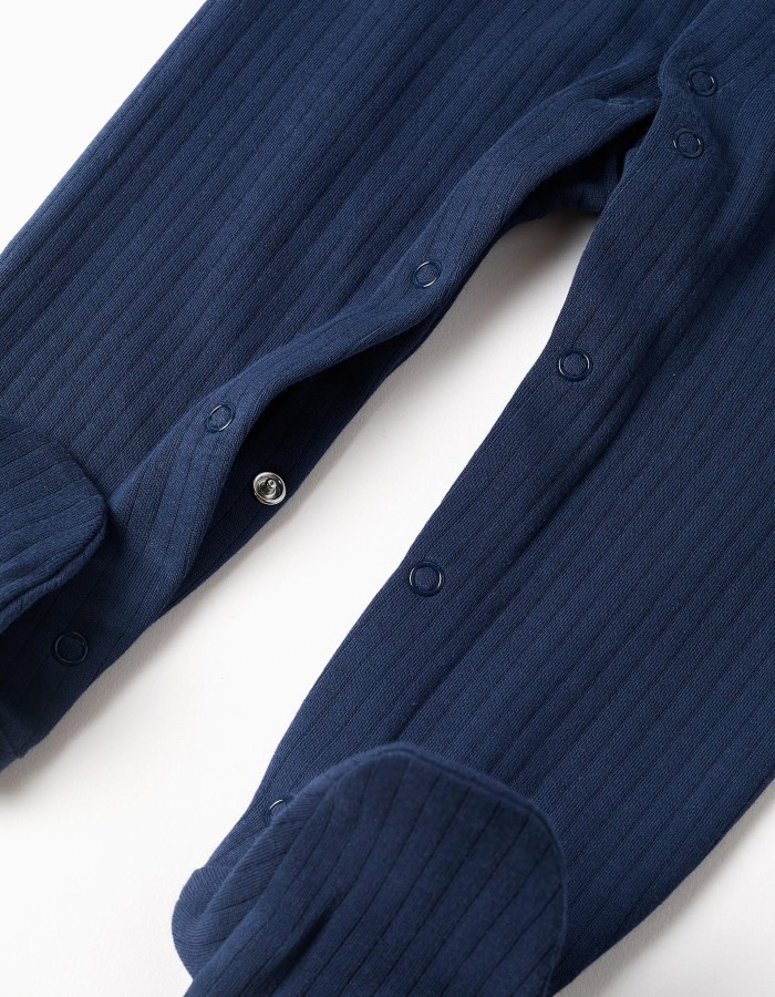 Pack of 2 ribbed/printed cotton babygrows for newborn and baby boys, blue