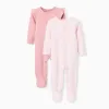 Pack of 2 cotton babygrows for newborn and baby girls, pink/white