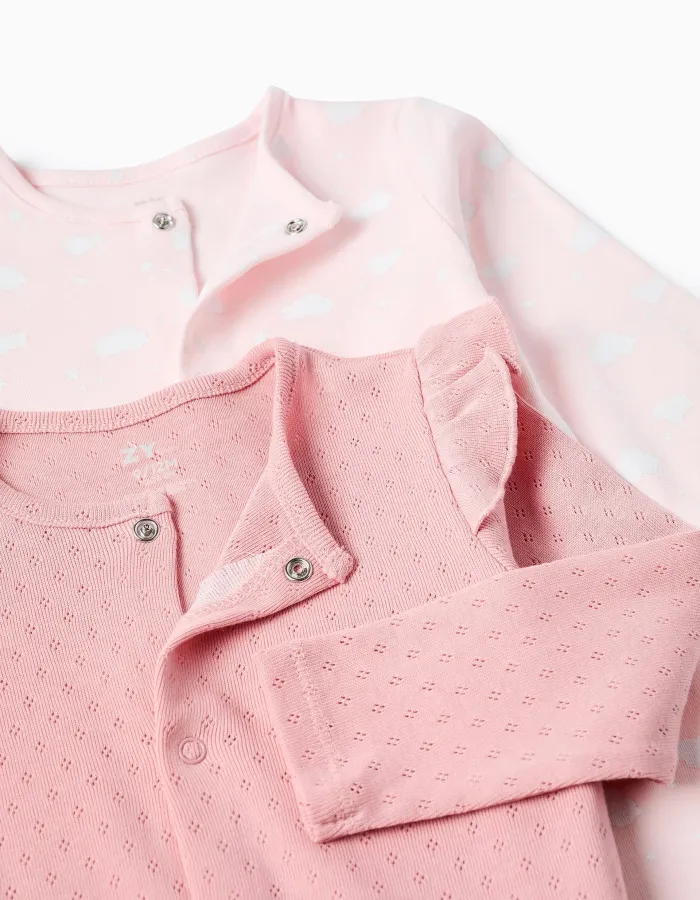 Pack of 2 cotton babygrows for newborn and baby girls, pink/white