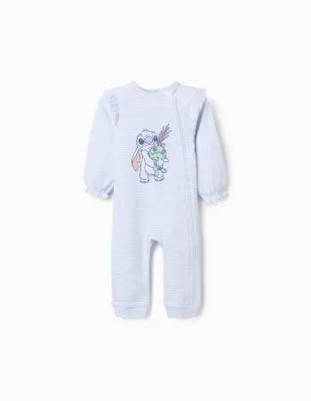 Footless babygrow with Stitch print for newborn and baby girls, white/blue