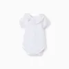 Cotton bodysuit with embroidered collar for newborn girls, white/green