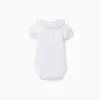 Cotton bodysuit with embroidered collar for newborn girls, white/green