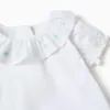 Cotton bodysuit with embroidered collar for newborn girls, white/green