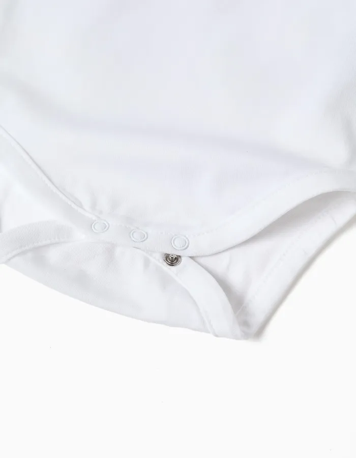 Cotton bodysuit with embroidered collar for newborn girls, white/green