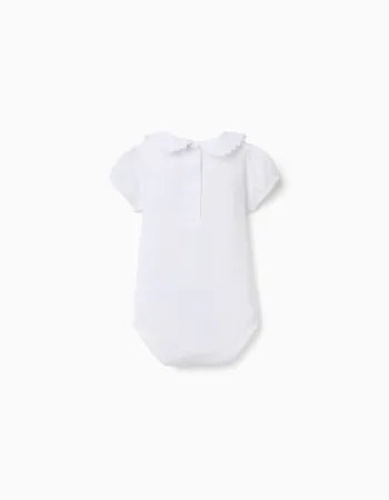 Cotton bodysuit with Peter Pan collar for newborn girls, white