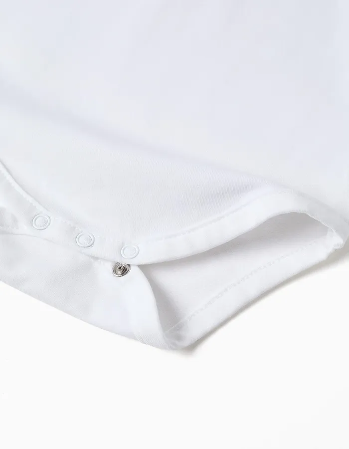 Cotton bodysuit with Peter Pan collar for newborn girls, white