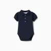 Short sleeve cotton polo bodysuit for newborn boys, dark blue