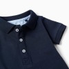 Short sleeve cotton polo bodysuit for newborn boys, dark blue