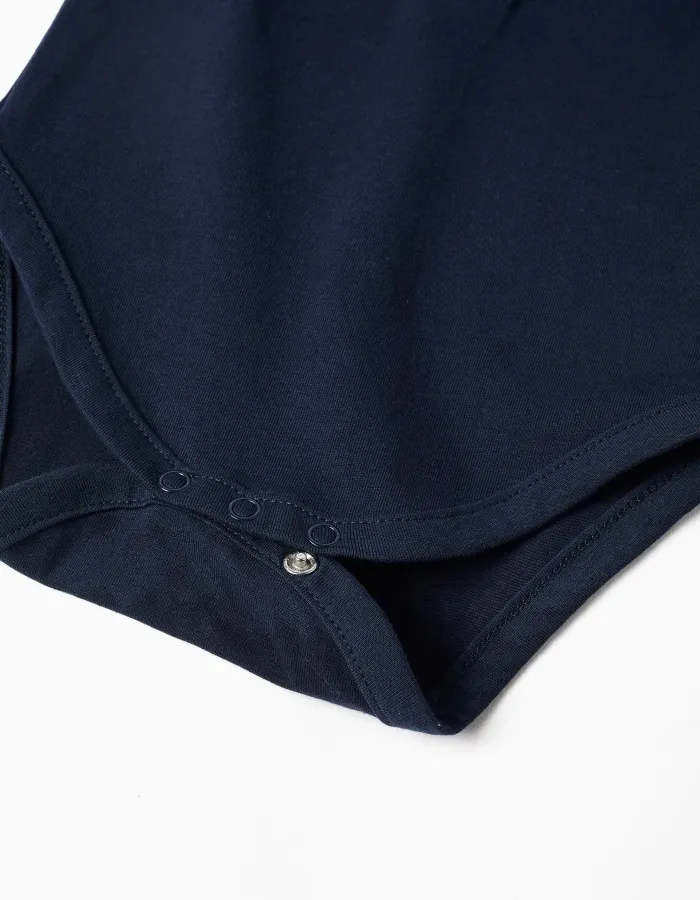 Short sleeve cotton polo bodysuit for newborn boys, dark blue