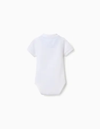 Short sleeve cotton polo bodysuit for newborn boys, white