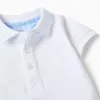 Short sleeve cotton polo bodysuit for newborn boys, white