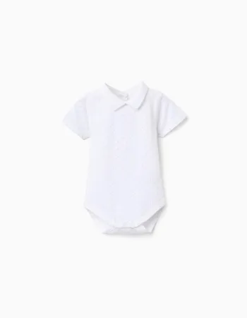 Cotton bodysuit with pattern for newborn boys, white/light blue