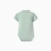 Cotton polo bodysuit with stripes for newborn boys, light green