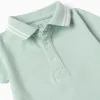 Cotton polo bodysuit with stripes for newborn boys, light green