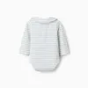 Long sleeve polo bodysuit with stripes for newborn boys, beige/blue