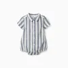 Striped cotton and linen body-shirt You&Me for newborn boys, white/blue
