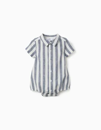 Striped cotton and linen body-shirt You&Me for newborn boys, white/blue
