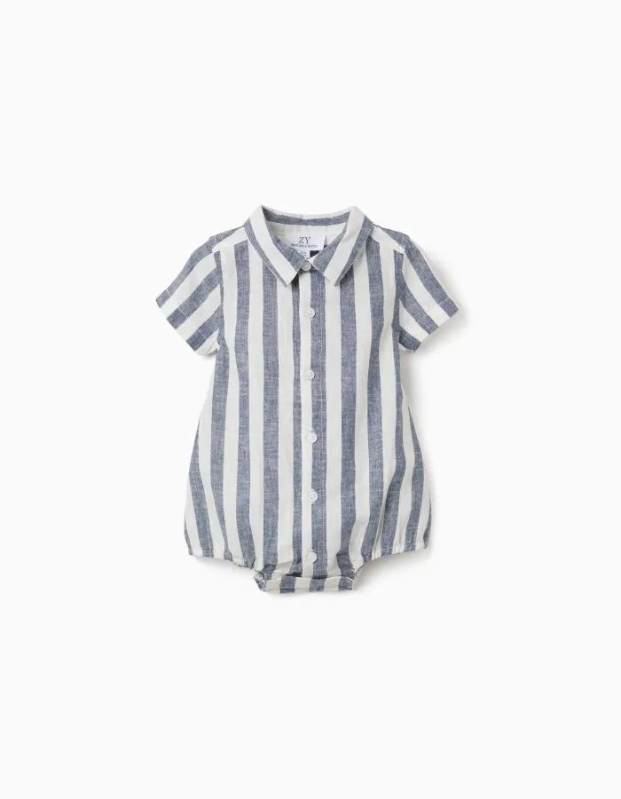 Striped cotton and linen body-shirt You&Me for newborn boys, white/blue