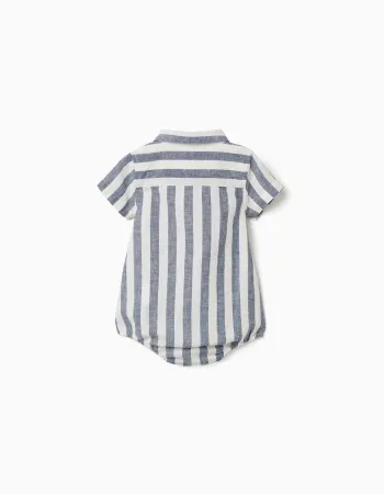 Striped cotton and linen body-shirt You&Me for newborn boys, white/blue