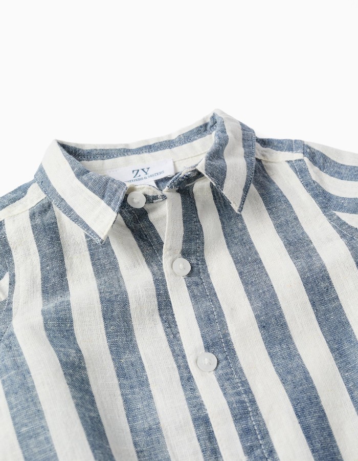 Striped cotton and linen body-shirt You&Me for newborn boys, white/blue