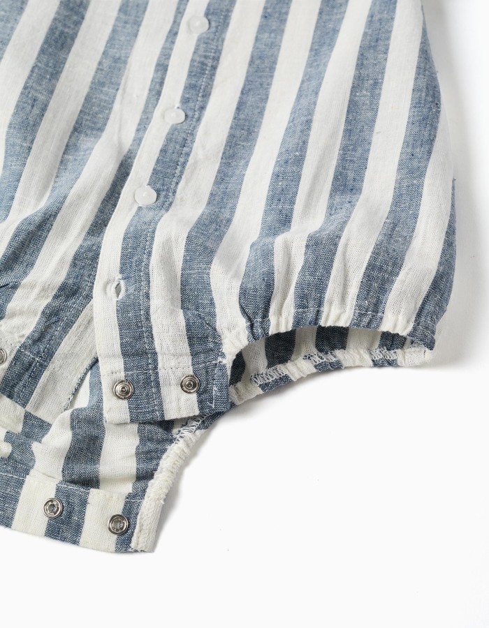 Striped cotton and linen body-shirt You&Me for newborn boys, white/blue