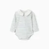 Long sleeve striped cotton bodysuit for newborn boys, white/blue