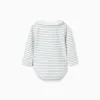 Long sleeve striped cotton bodysuit for newborn boys, white/blue