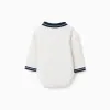 Cotton polo bodysuit with contrasting collar for newborn boys, white