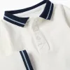 Cotton polo bodysuit with contrasting collar for newborn boys, white