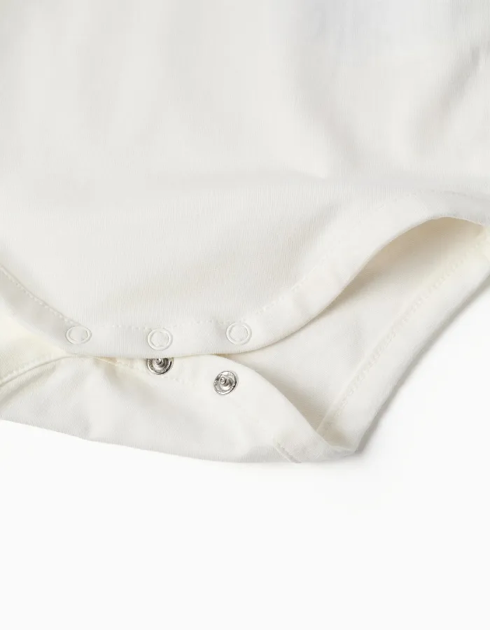 Cotton polo bodysuit with contrasting collar for newborn boys, white