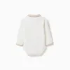 Long sleeve cotton polo-bodysuit with stripes for newborn boys, white