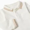 Long sleeve cotton polo-bodysuit with stripes for newborn boys, white