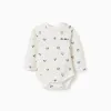 Long sleeve bodysuit with Mickey motif for newborn boys, white