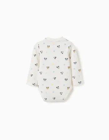 Long sleeve bodysuit with Mickey motif for newborn boys, white