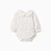 Long sleeve cotton bodysuit with floral pattern for newborn girls, white