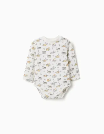 Long sleeve bodysuit with house and tree motif for newborns, white
