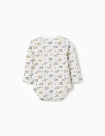 Long sleeve bodysuit with house and tree motif for newborns, white