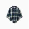 Checked cotton body-shirt B&S for newborn boys, blue/green/beige