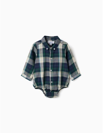 Checked cotton body-shirt B&S for newborn boys, blue/green/beige